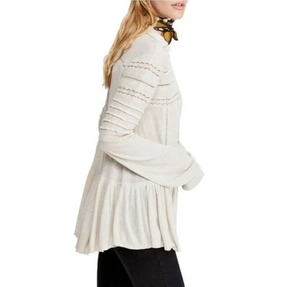 Free People Set to Stun Tunic Top Small White Lace Cotton Linen Cottage Boho - Picture 14 of 15